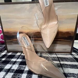 Steve Madden Nude Clear Pointed Toe Slingback Heels